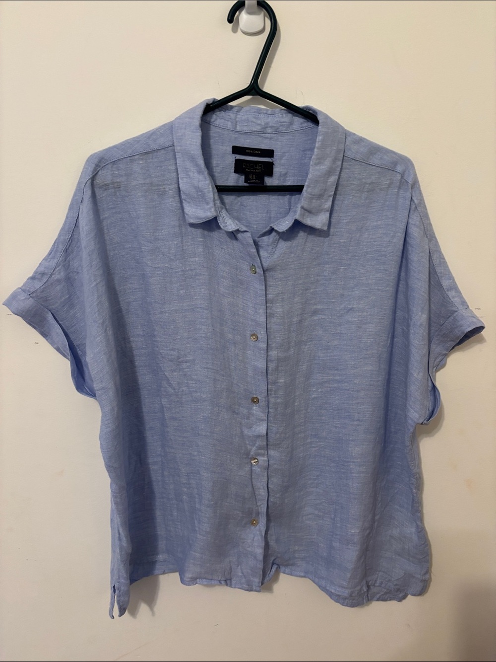 Rachel Zoe periwinkle Short-Sleeve Linen Button-Front Blouse